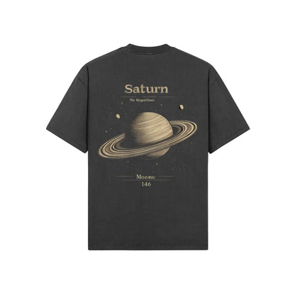 Unisex Oversized Crew Neck T-shirt with Saturn Back Print in Dark Gray PODpartner